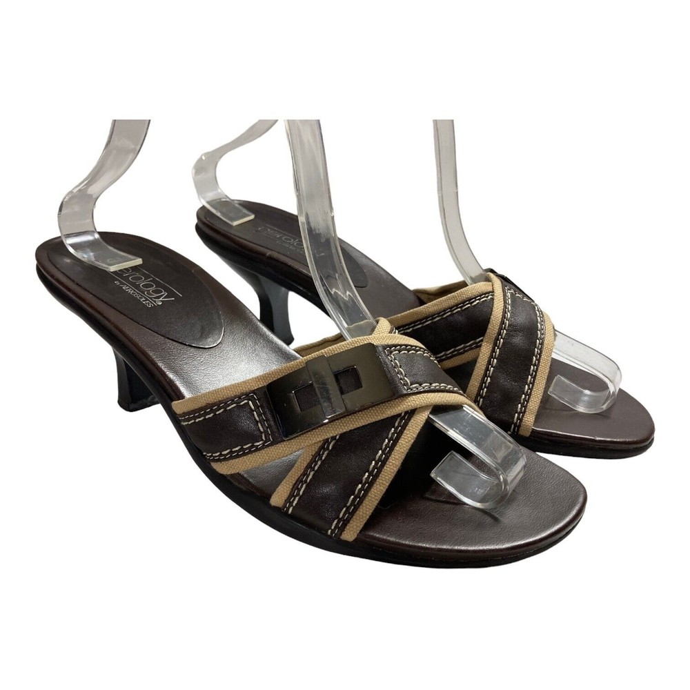 Aerology Aerosoles Holly Sandals Women's 9M Heels Brown Leather Criss Cross Toe - Picture 1 of 9
